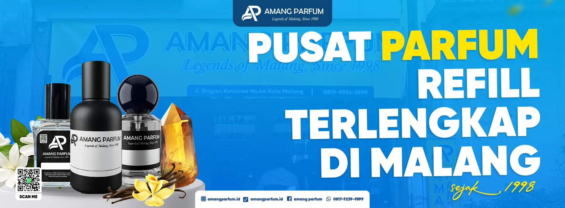 Banner Amang Parfum, pusat parfum refill di Malang